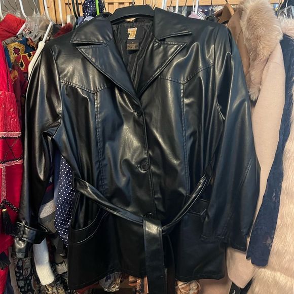 Vtg Faux Leather Coat - Picture 1 of 6